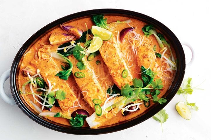 No-Fuss Salmon Laksa Tray Bake