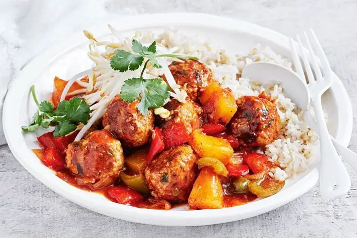 Pork meatballs with the tang of sweet and sour sauce!