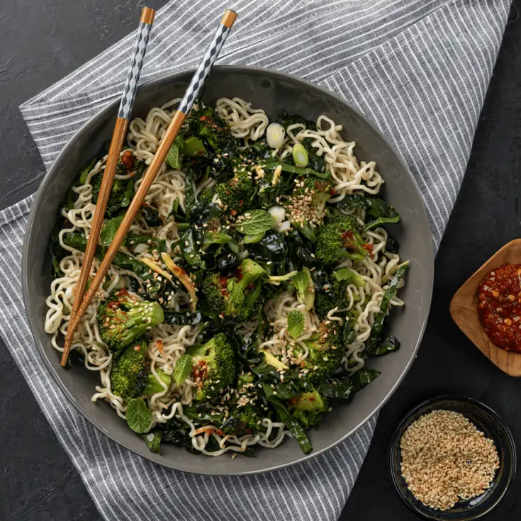 Cold Sesame Noodles with Broccoli and Kale