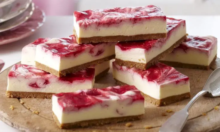 Raspberry swirl cheesecake slice